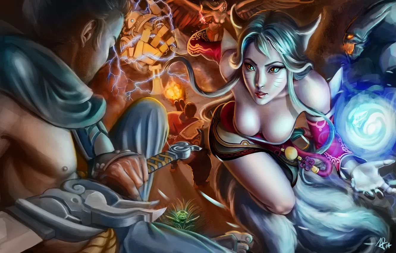 Photo wallpaper girl, magic, tail, fight, League of Legends, LoL, Ahri