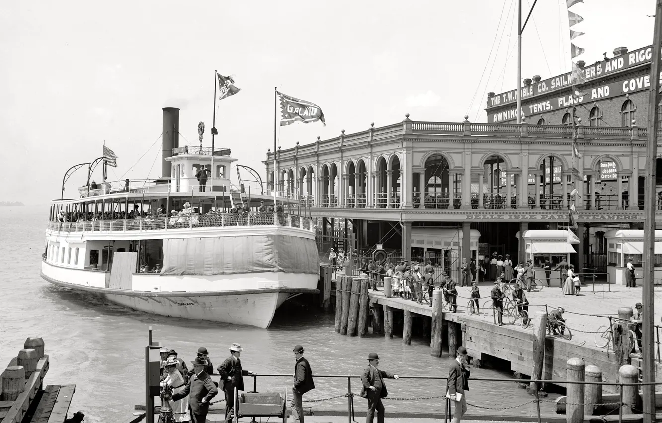 Photo wallpaper retro, ship, pier, USA, Detroit, 1898-the year