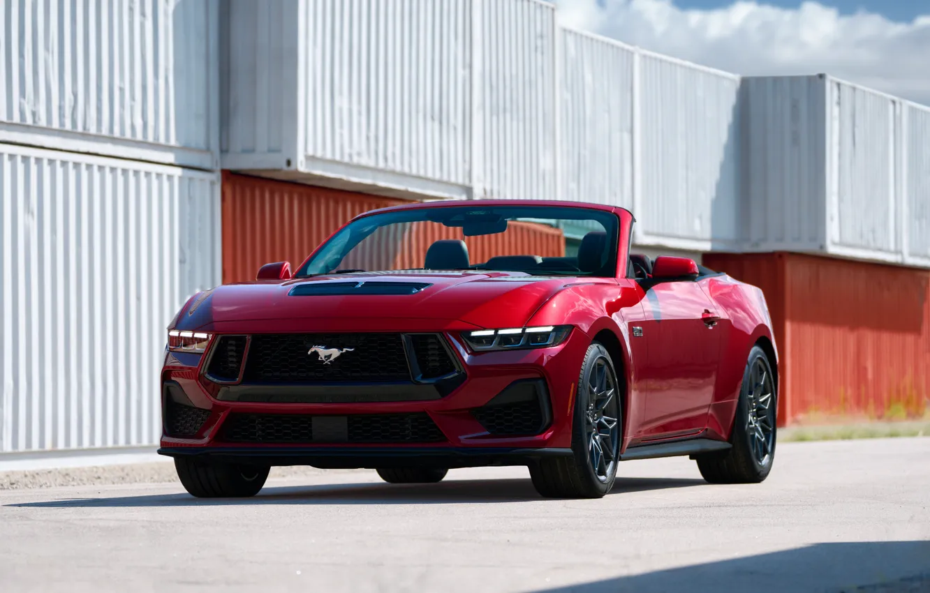 Photo wallpaper Mustang, Ford, red, front view, 2024, Ford Mustang GT Convertible
