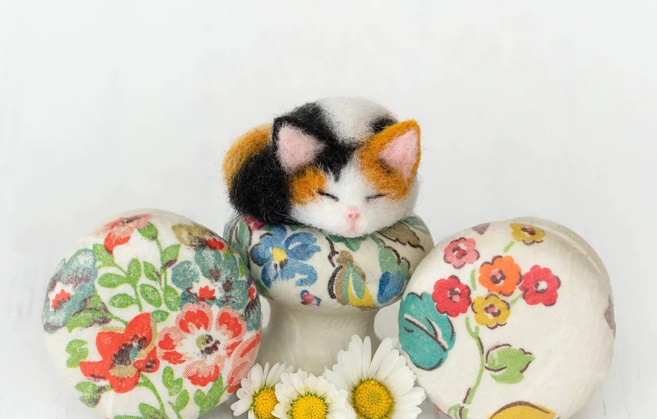 Photo wallpaper cat, balls, toy, pussy, sleeping