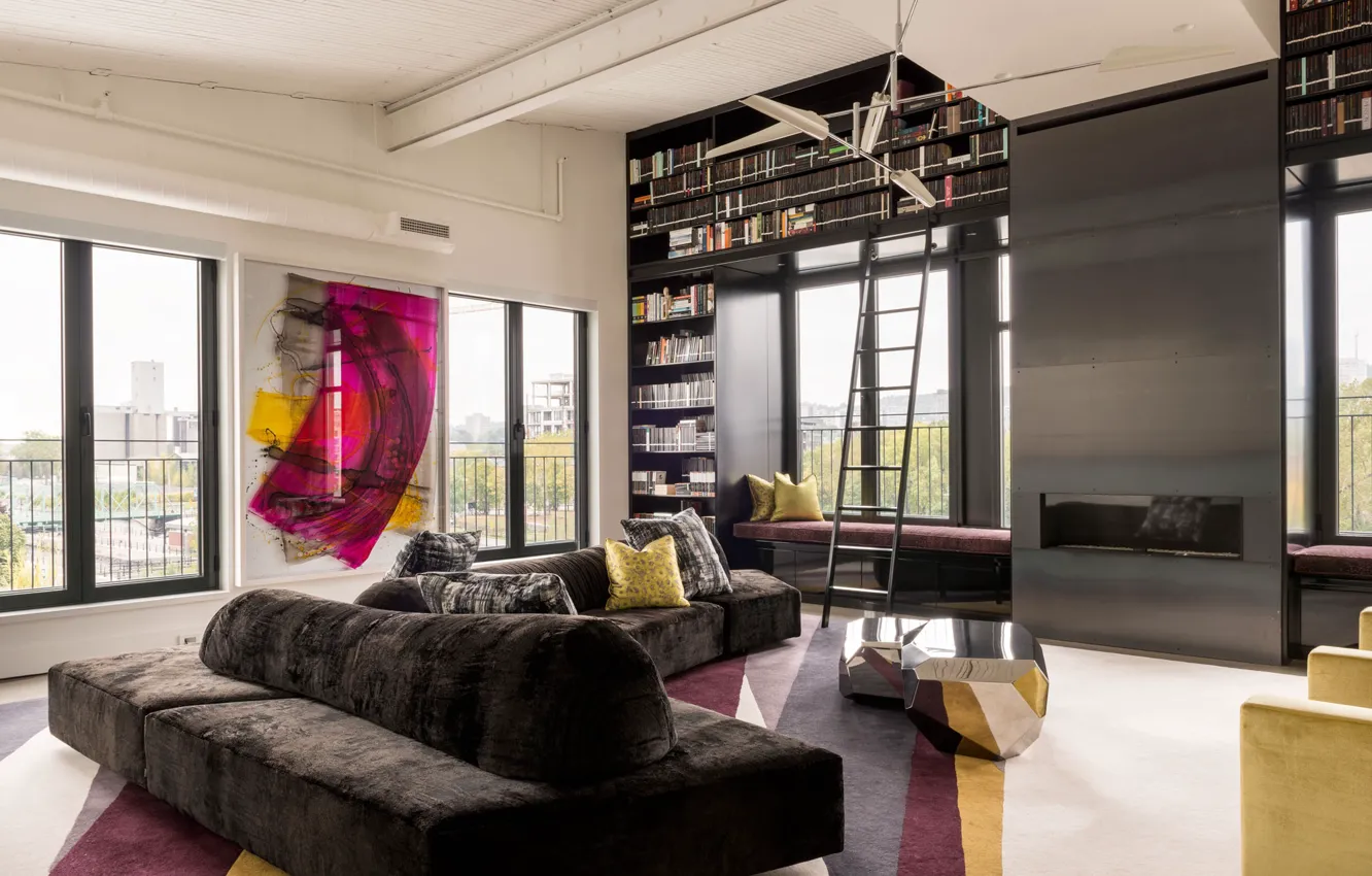Photo wallpaper interior, library, living room, Private Residence in Montreal