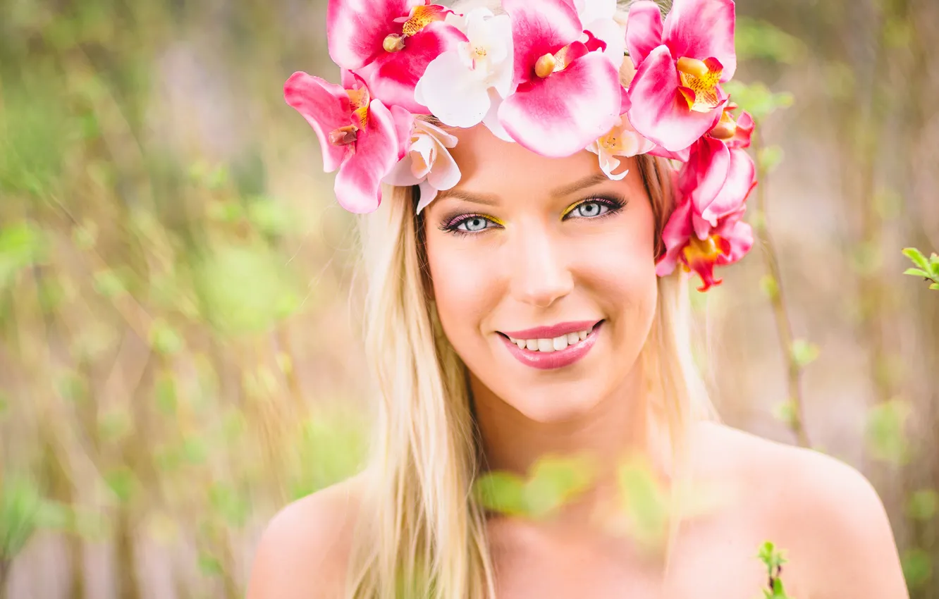 Photo wallpaper flowers, face, smile, background, model, Josephine