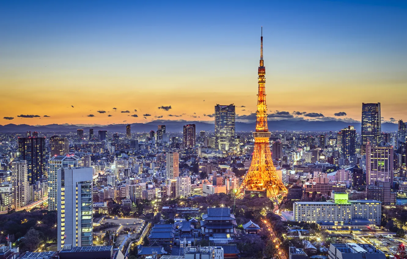 Photo wallpaper Home, Japan, Tokyo, City, Megapolis, Sunrises and sunsets