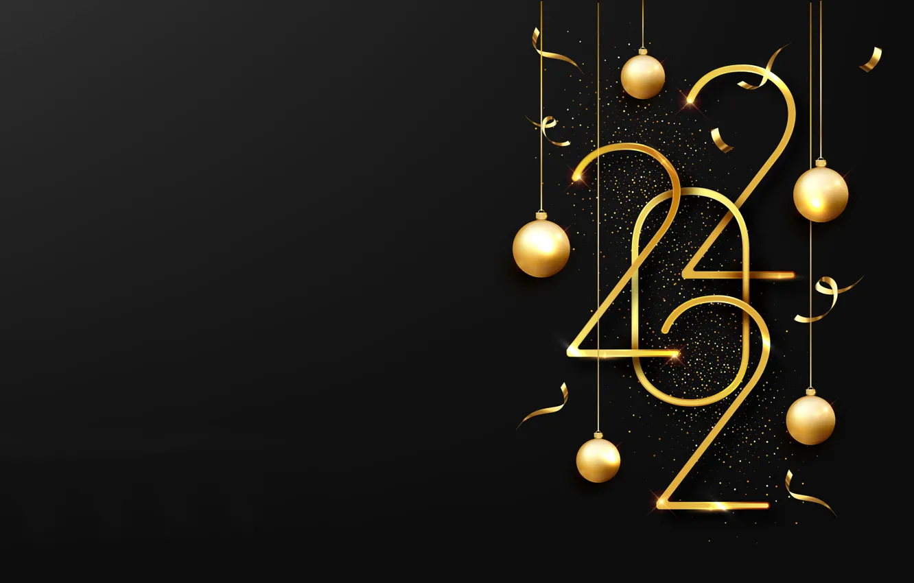 Photo wallpaper gold, new year, figures, golden, black background, New Year, decoration, Happy