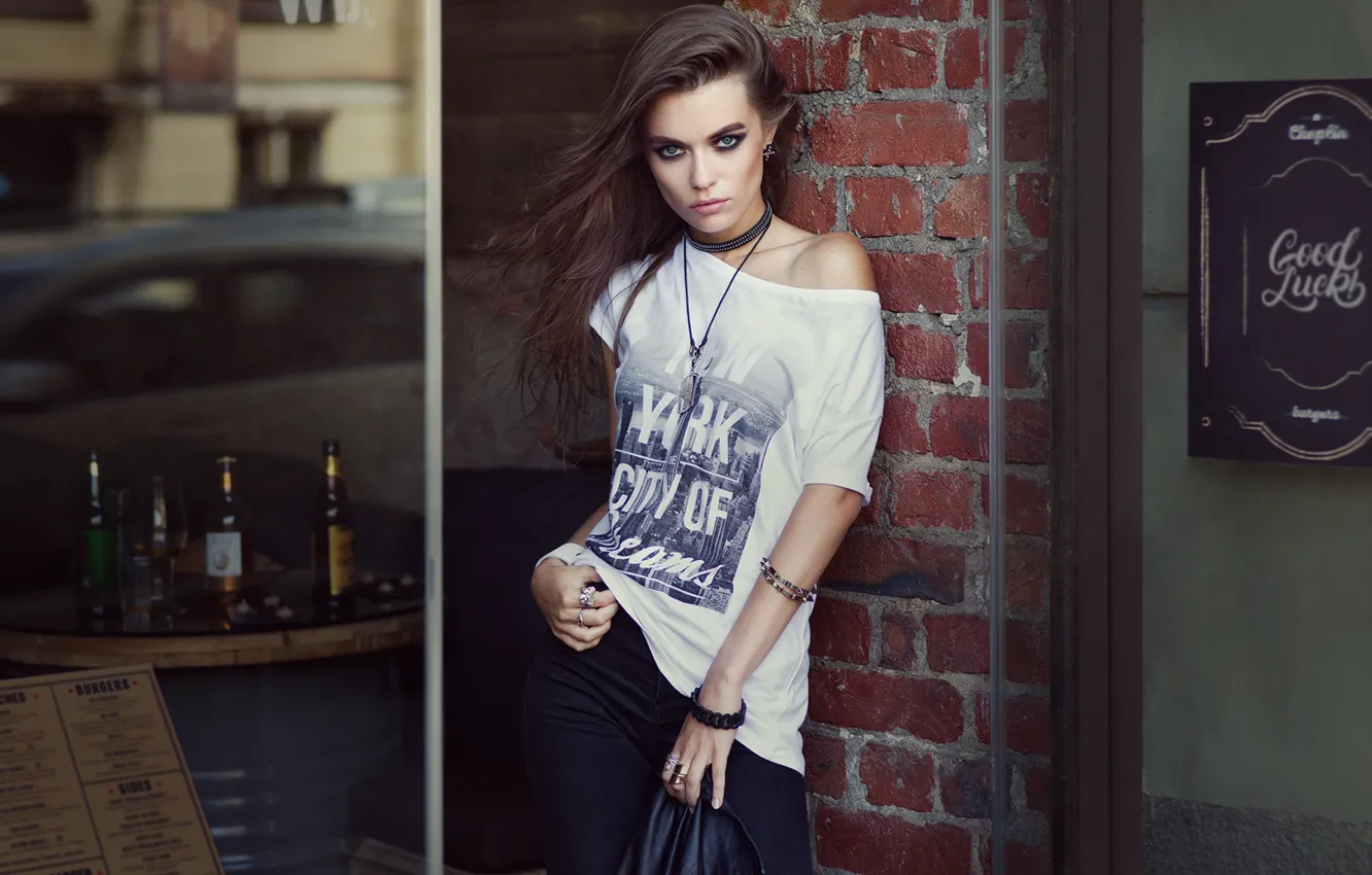 Photo wallpaper look, girl, decoration, t-shirt, bracelet, Alexey Shishkin, Maria Dzvinkaitė