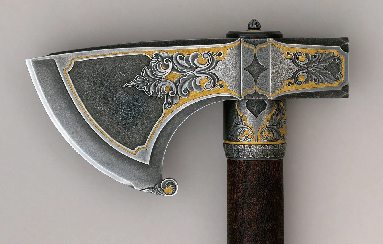 Photo wallpaper axe, metal, gun, weapon, wood, blade, medieval weapon, handmade