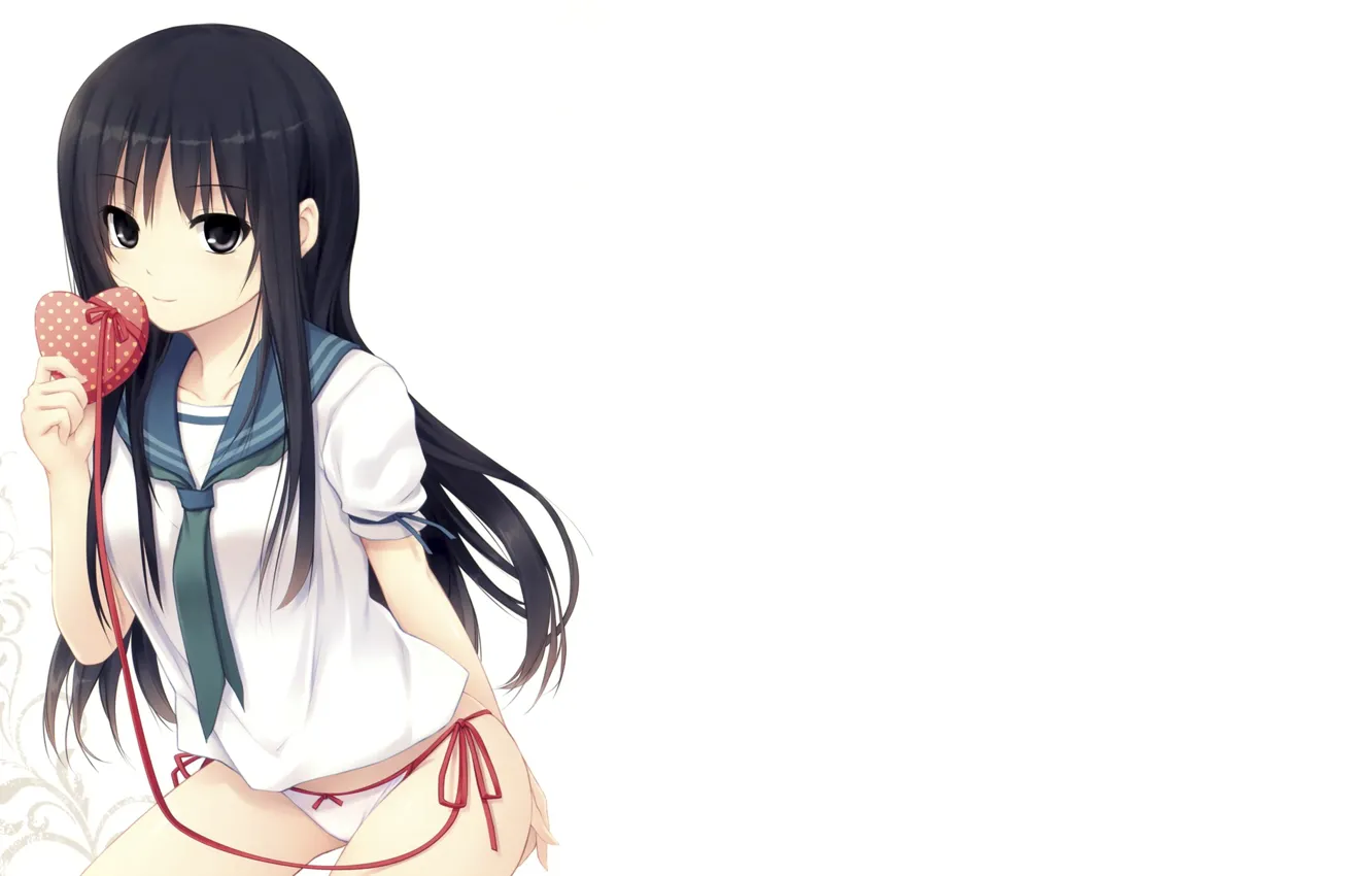 Photo wallpaper look, girl, heart, panties, uniform, coffee-kizoku