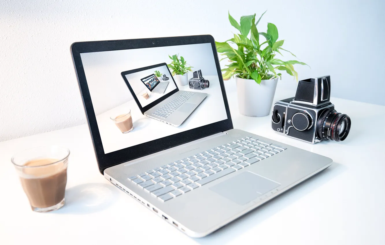 Photo wallpaper photo, coffee, camera, the camera, laptop