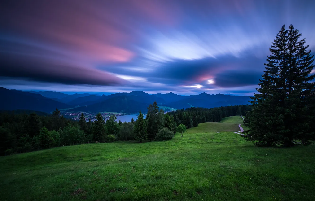 Photo wallpaper sunset, mountains, lake, Germany, Bayern, Alps, Germany, Bavaria