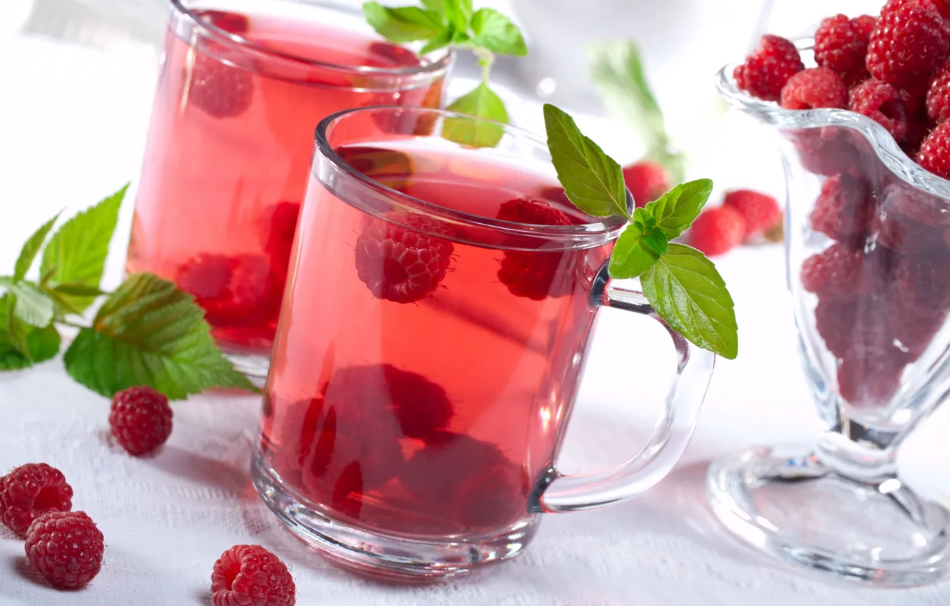 Photo wallpaper berries, raspberry, mug, drink, compote