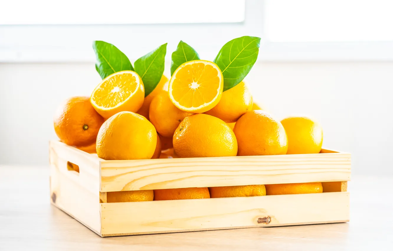 Photo wallpaper orange, citrus, fruit, box, fruit, oranges