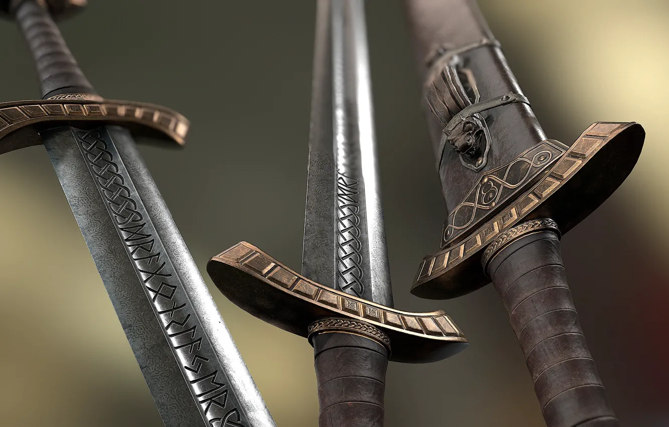 Photo wallpaper weapons, steel, sword, runes, Viking Sword and Scabbard