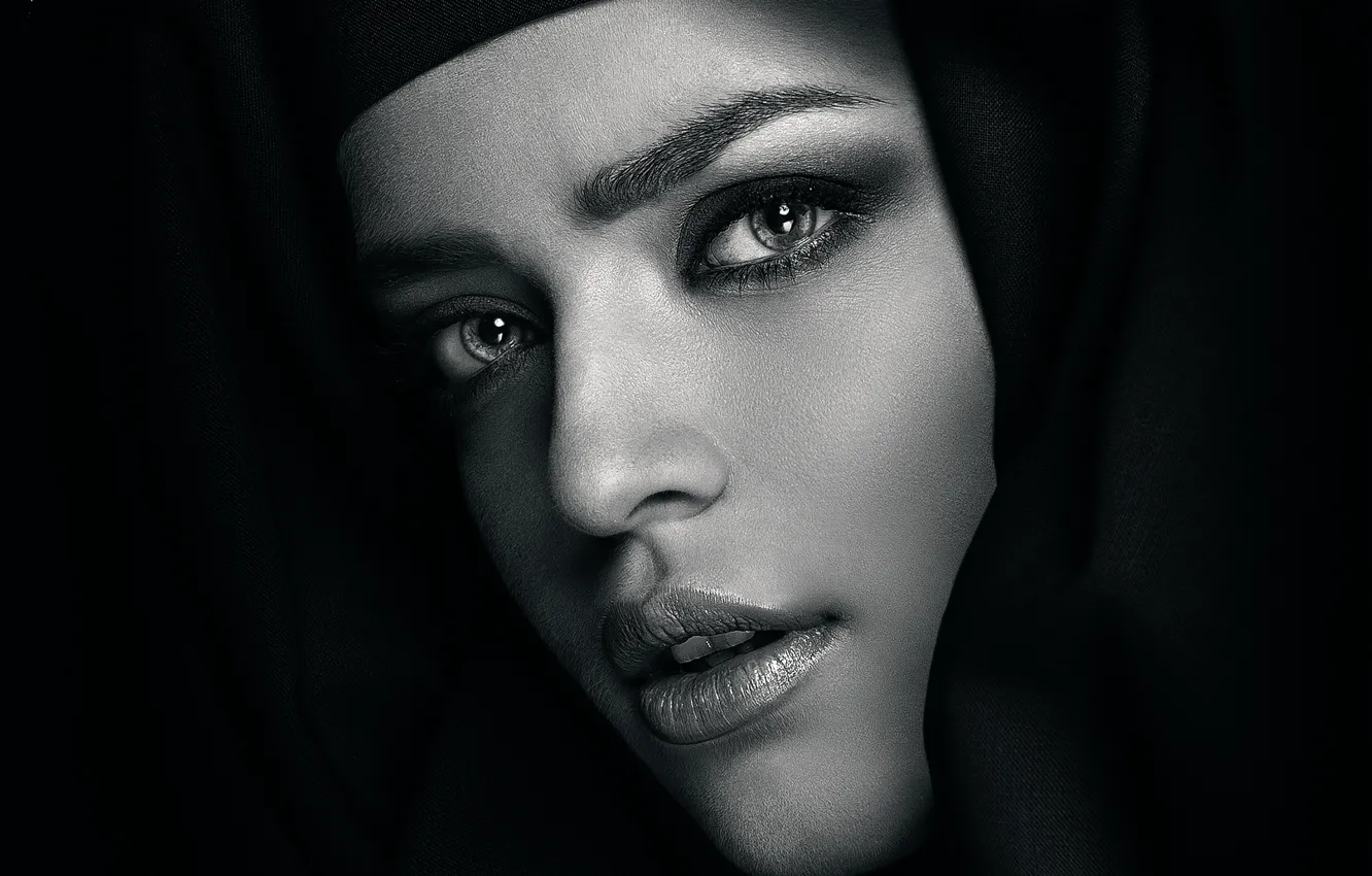 Photo wallpaper look, girl, macro, portrait, all black