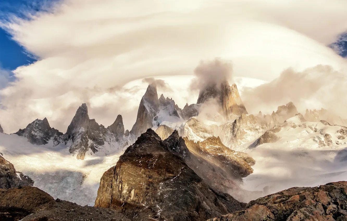 Photo wallpaper clouds, mountains, peak, Argentina, Andes, South America, Patagonia