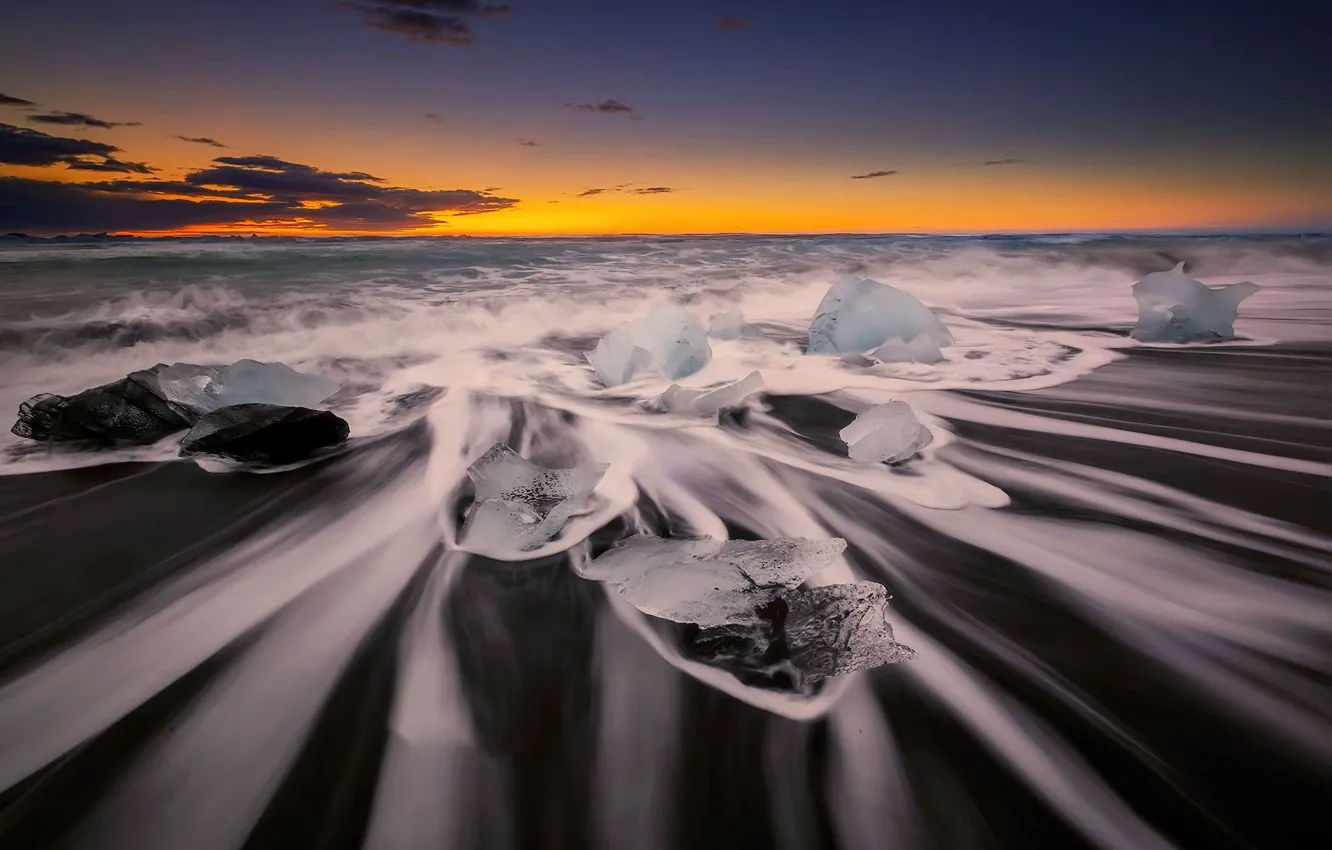 Photo wallpaper sea, shore, ice, Iceland