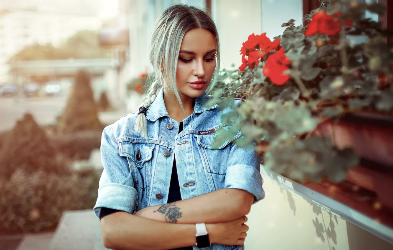 Photo wallpaper girl, flowers, hair, tattoo, blonde, Kirill Bukrey, Since Nickel