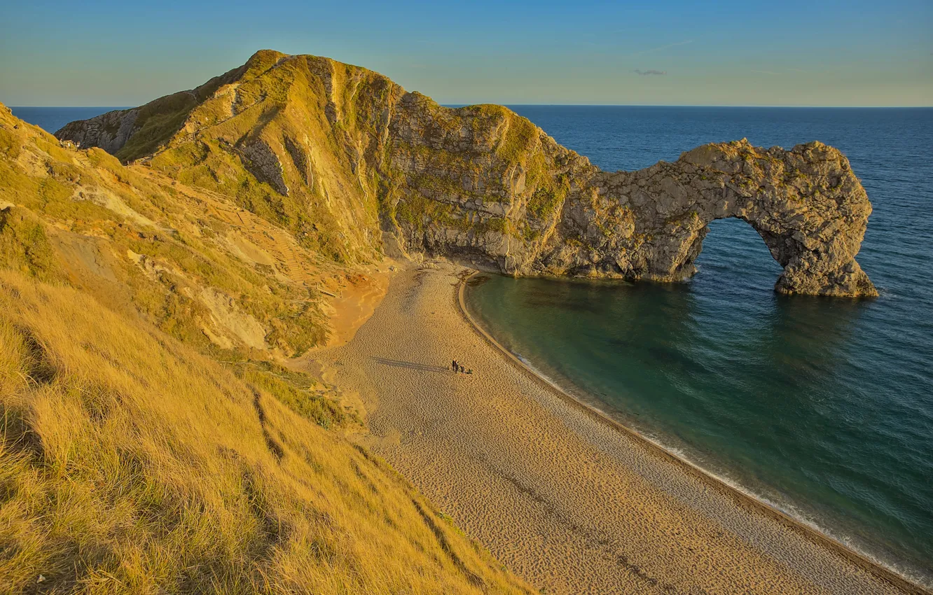 Photo wallpaper sea, rocks, England, arch, Dorset