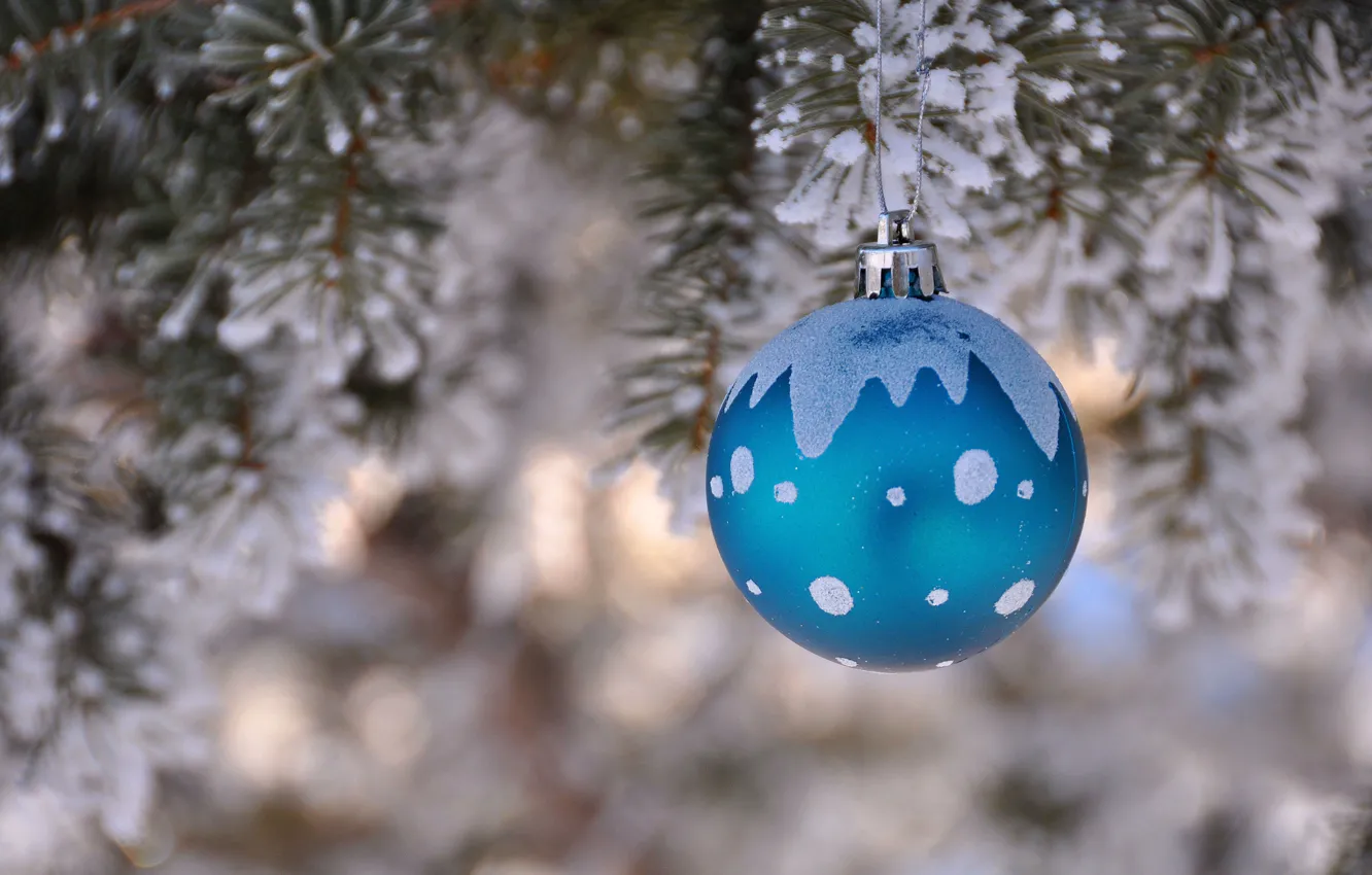 Photo wallpaper winter, balls, decoration, tree, new year, spruce, Christmas