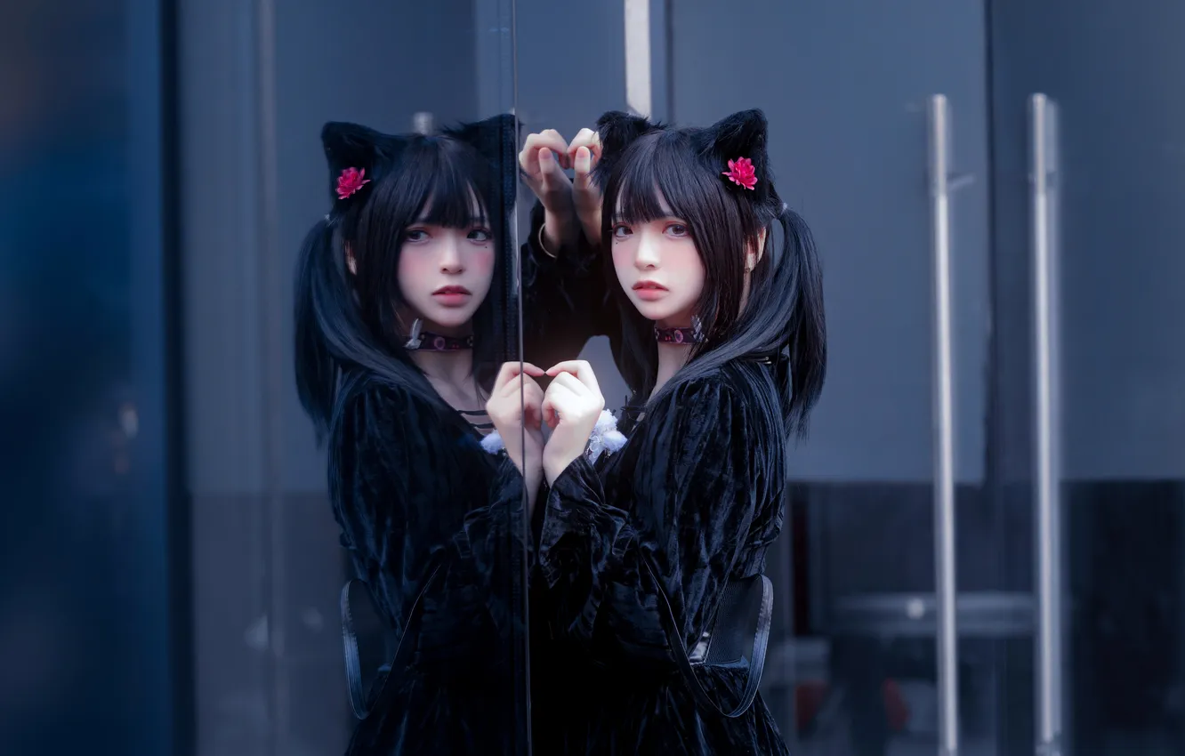 Photo wallpaper asian, black hair, black dress, Feng Mao