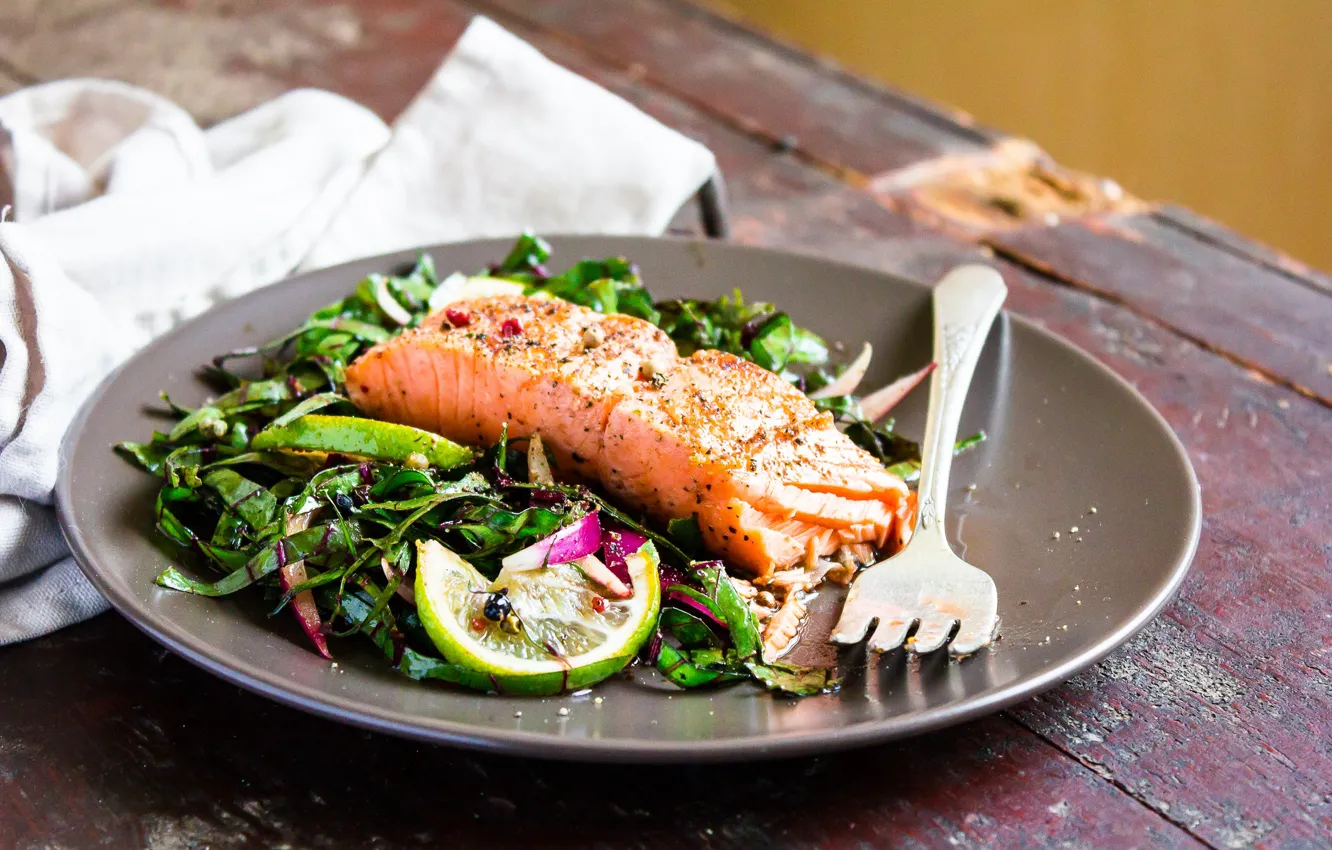 Photo wallpaper fish, fork, salad