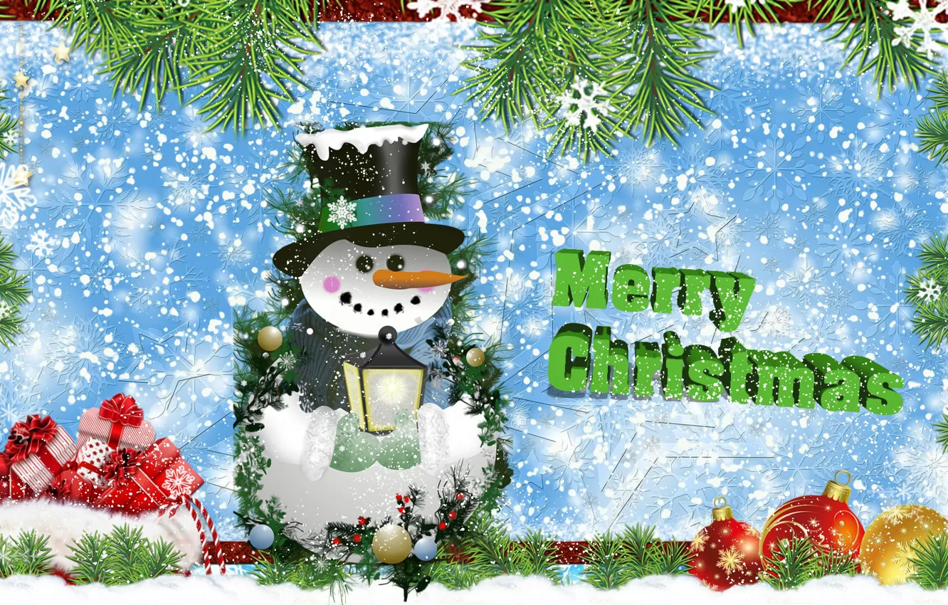 Photo wallpaper Graphics, Snowman, Twigs, Gifts