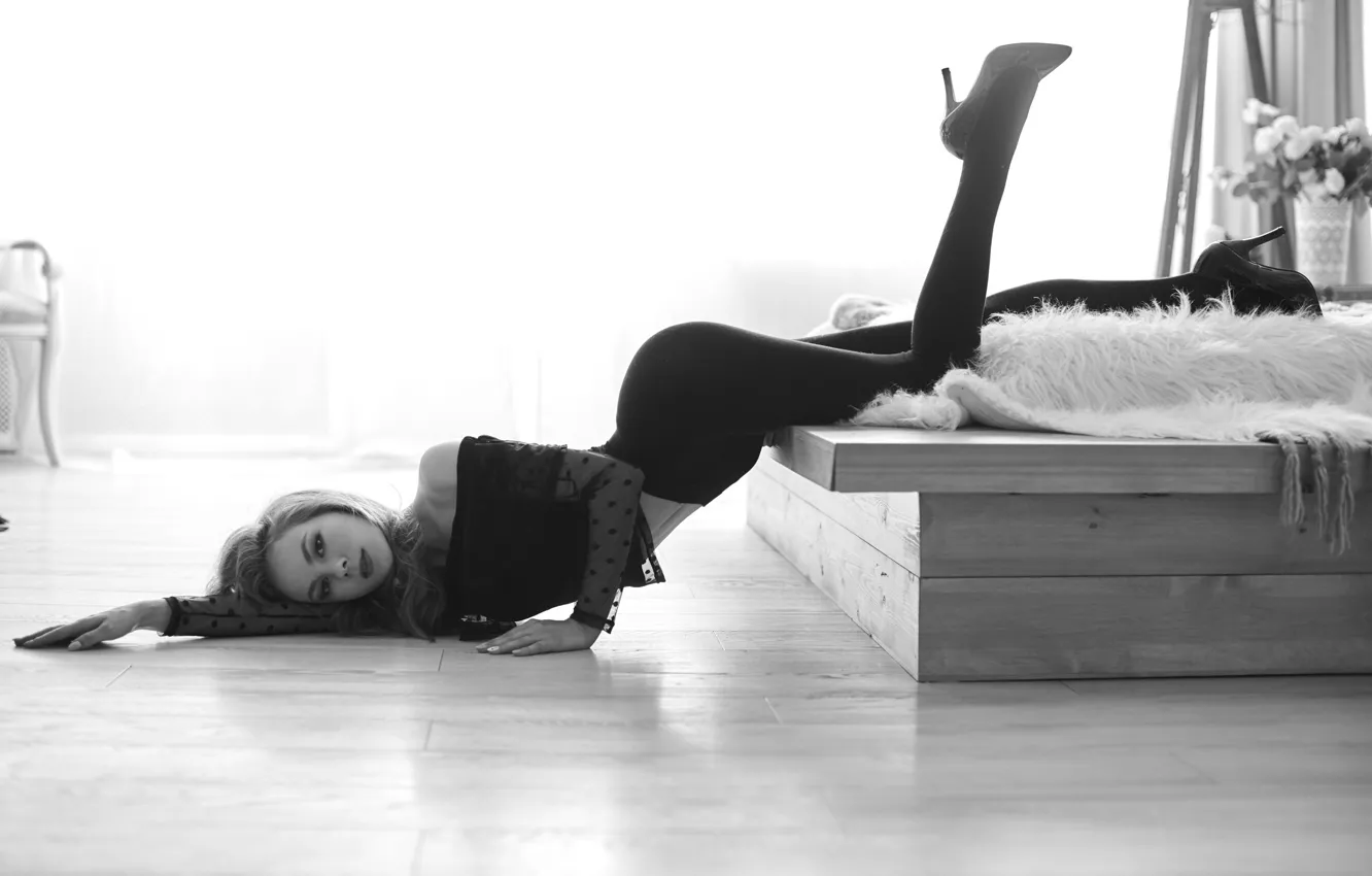 Photo wallpaper white, black, pose, Heels, Abramov Evgenii