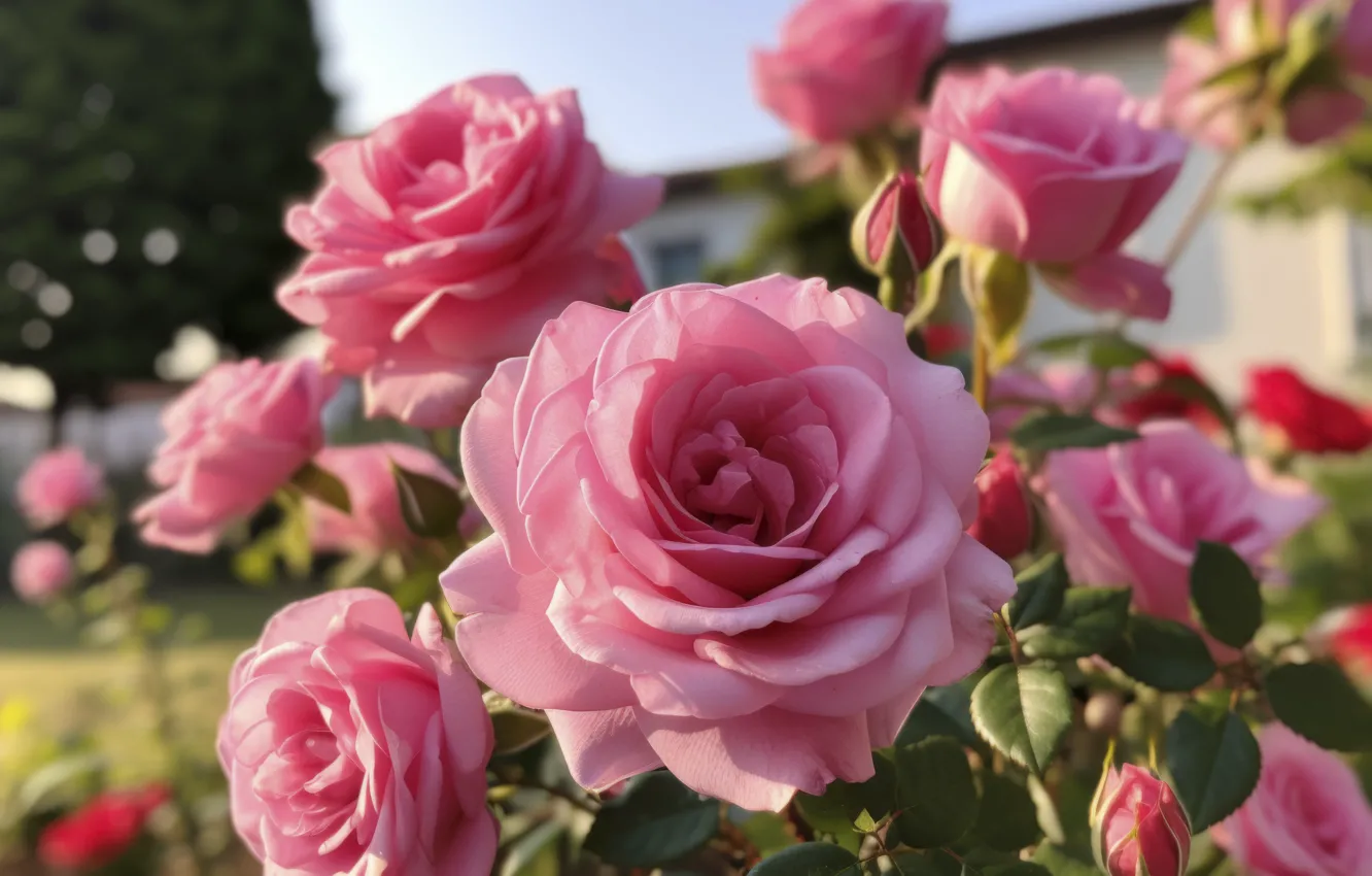 Photo wallpaper roses, garden, rosary, AI art, neural network