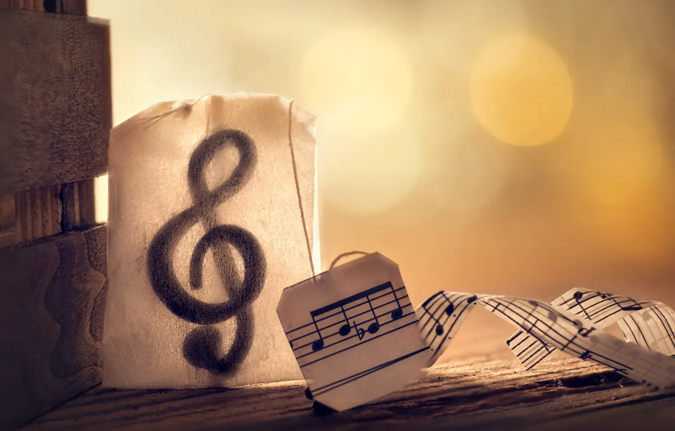 Photo wallpaper macro, treble clef, bag