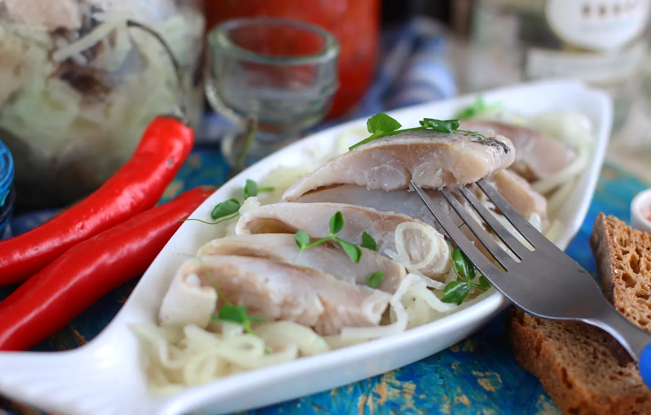 Photo wallpaper bow, pepper, appetizer, herring