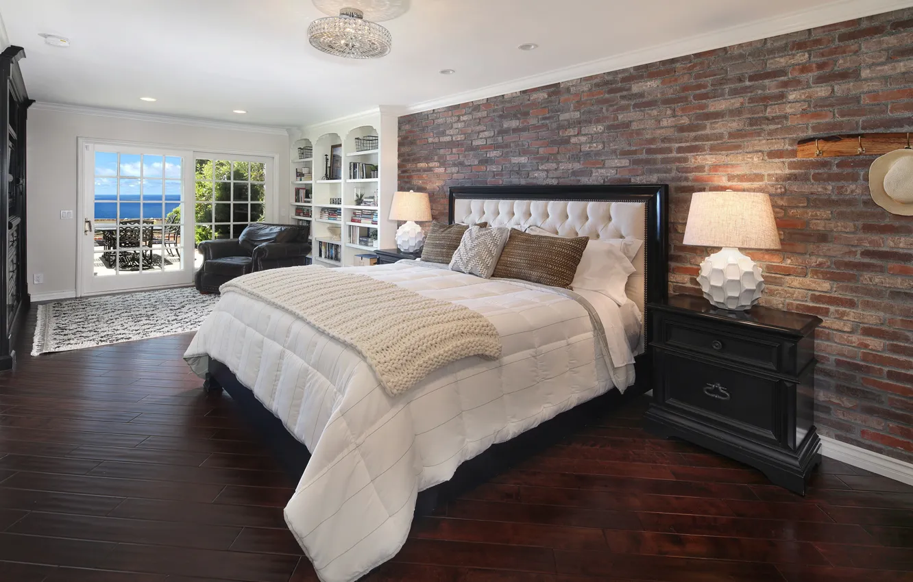 Photo wallpaper room, bed, pillow, bedroom, lamps