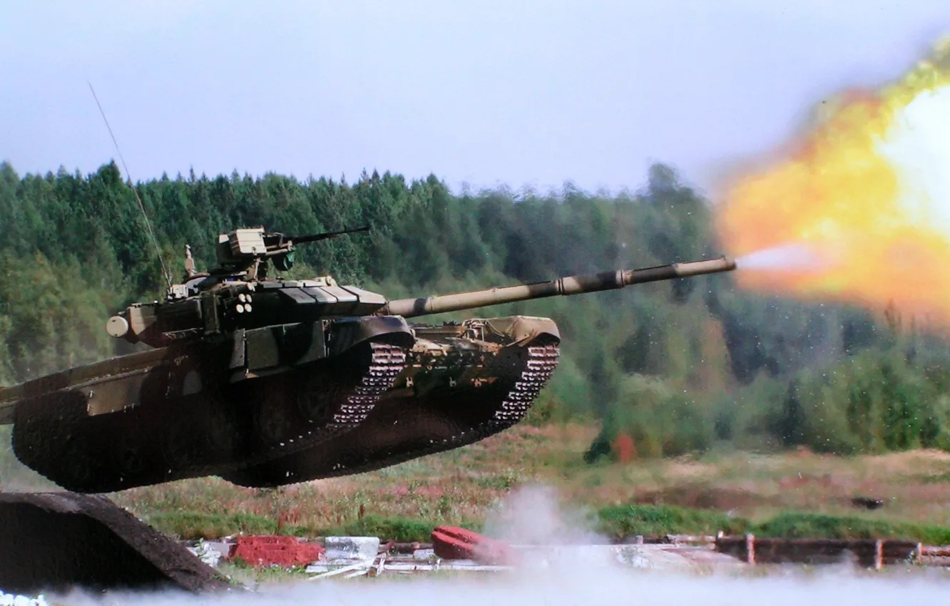 Photo wallpaper jump, shot, tank, polygon, Russian, T-90, heavy tank