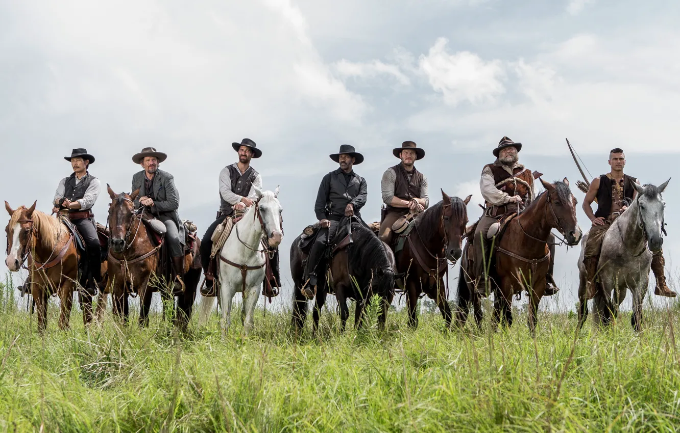 Photo wallpaper field, weapons, horses, horse, riders, action, cowboys, hats