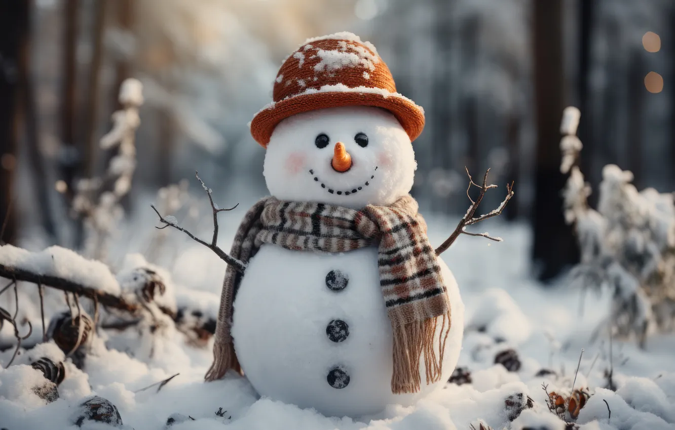 Photo wallpaper winter, snow, new year, Christmas, snowman, Christmas, winter, snow