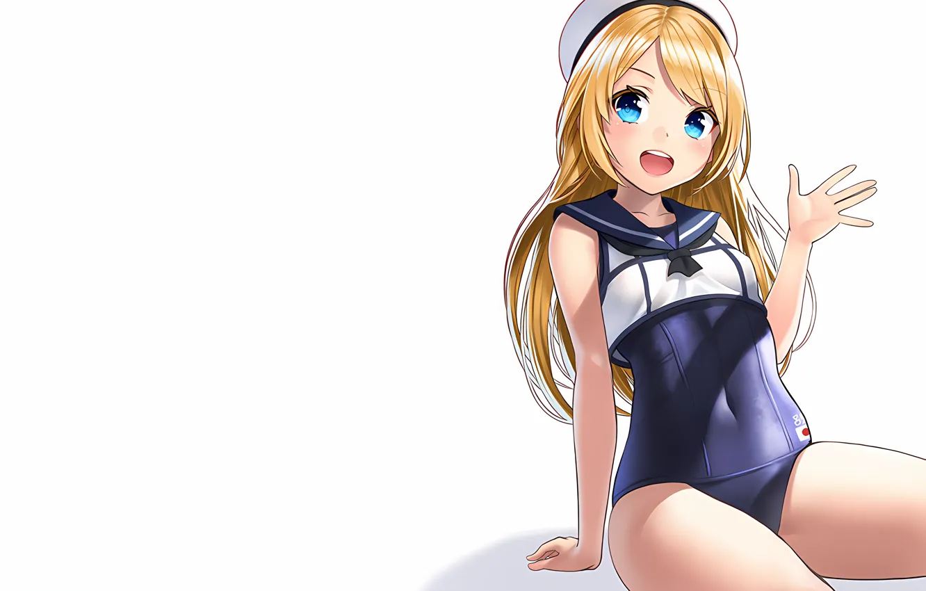 Photo wallpaper girl, sexy, long hair, anime, blue eyes, beautiful, pretty, swimsuit