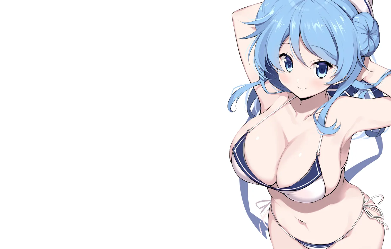 Photo wallpaper girl, sexy, cleavage, long hair, hat, boobs, anime, blue eyes