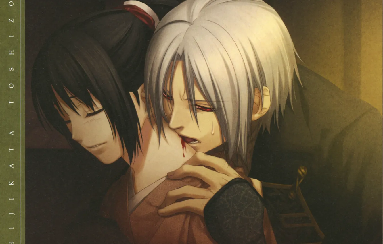 Photo wallpaper blood, vampire, red eyes, neck, art, demons pale cherry, chizuru yukimura, Hakuouki Shinsengumi Kitano