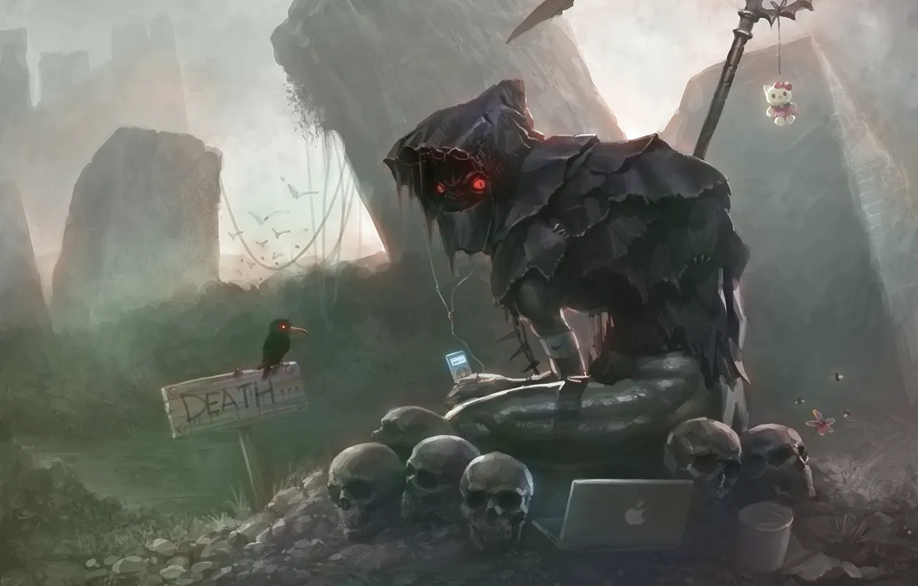 Photo wallpaper death, graves, skull, ipod, art, headband, braid, laptop