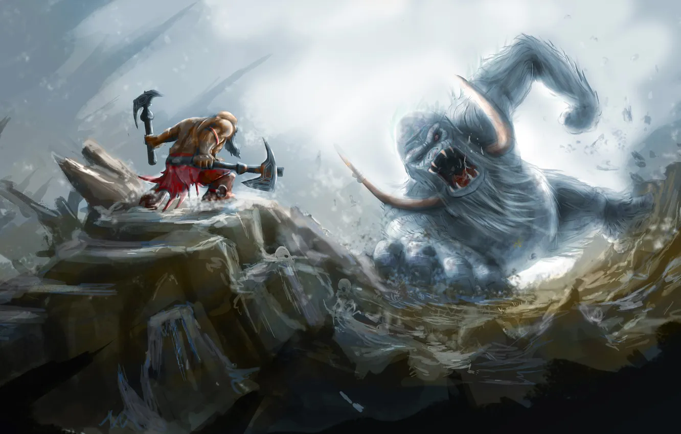 Photo wallpaper weapons, skull, being, warrior, art, mouth, axe