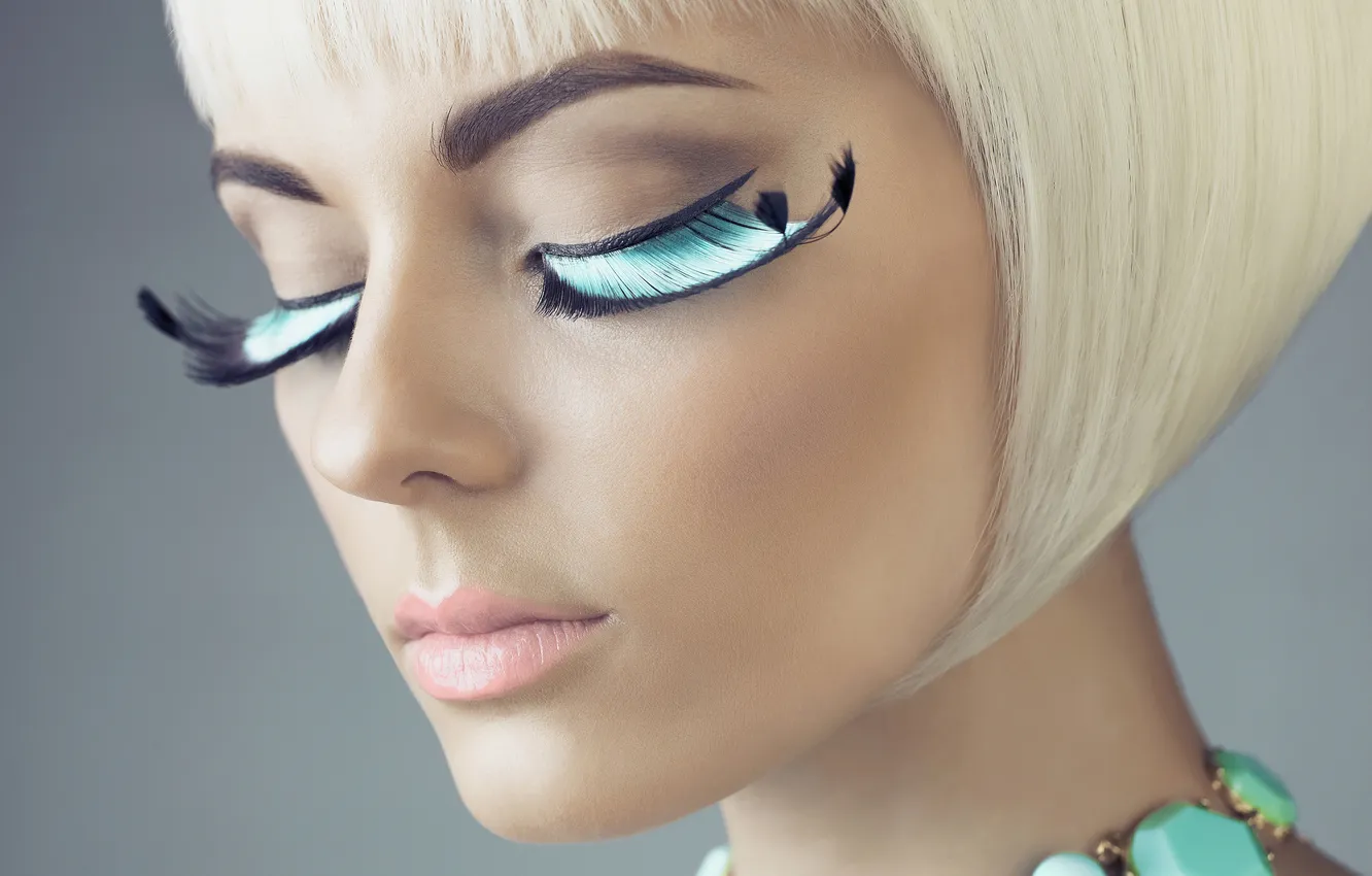 Photo wallpaper eyelashes, background, model, blonde, lips, profile