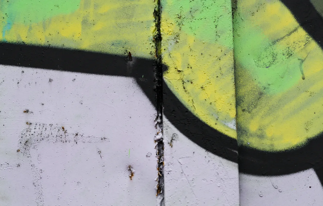 Photo wallpaper green, metal, wall, white, black, yellow, pattern, paint spray