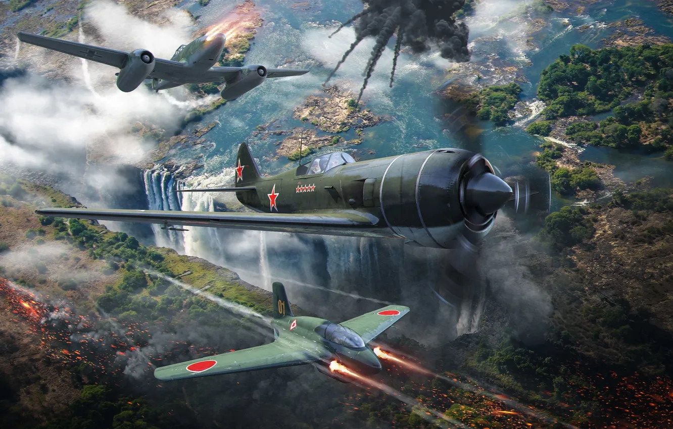 Photo wallpaper lights, smoke, shot, the plane, plane, aviation, air, arcade