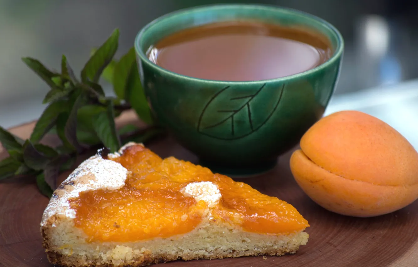 Photo wallpaper tea, pie, apricots