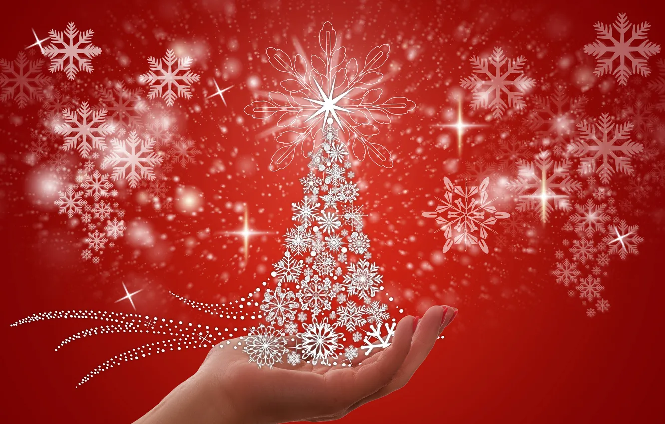 Photo wallpaper snowflakes, tree, new year, Christmas