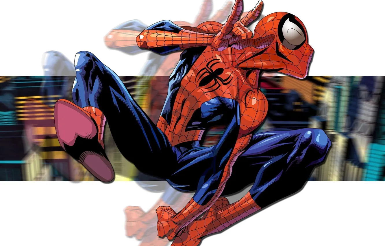 Photo wallpaper city, the city, building, mask, hero, costume, superhero, Marvel