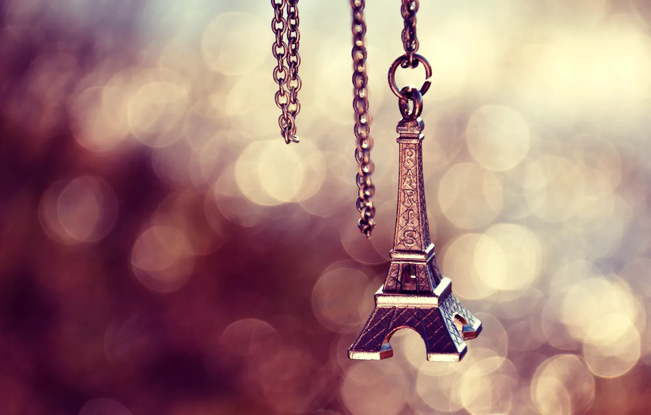 Photo wallpaper Paris, Eiffel tower, Paris, chain, keychain, suspension, bokeh, metal