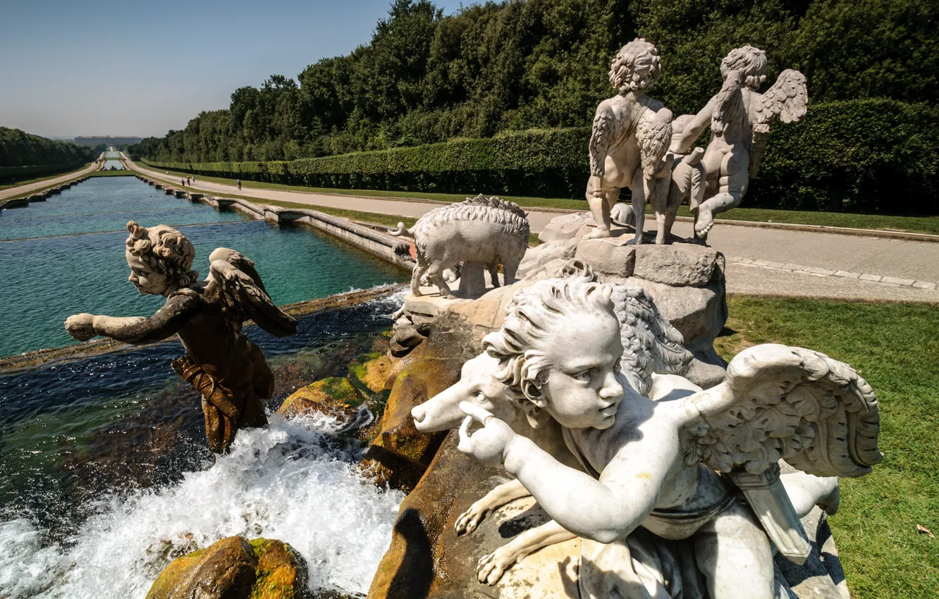 Photo wallpaper fountain, Royal Palace, Park, Italy, Caserta, cascade