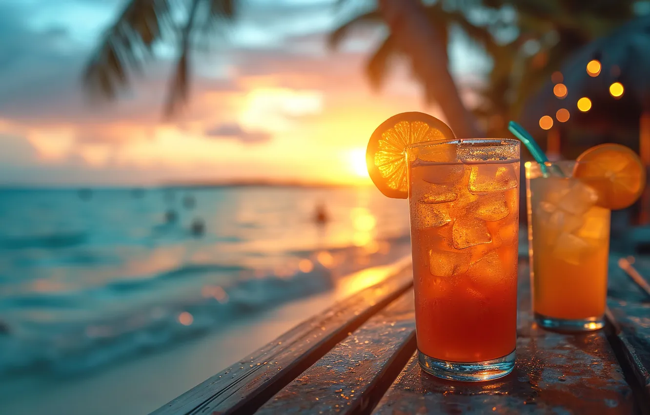 Photo wallpaper sand, sea, wave, beach, summer, the sky, palm trees, shore