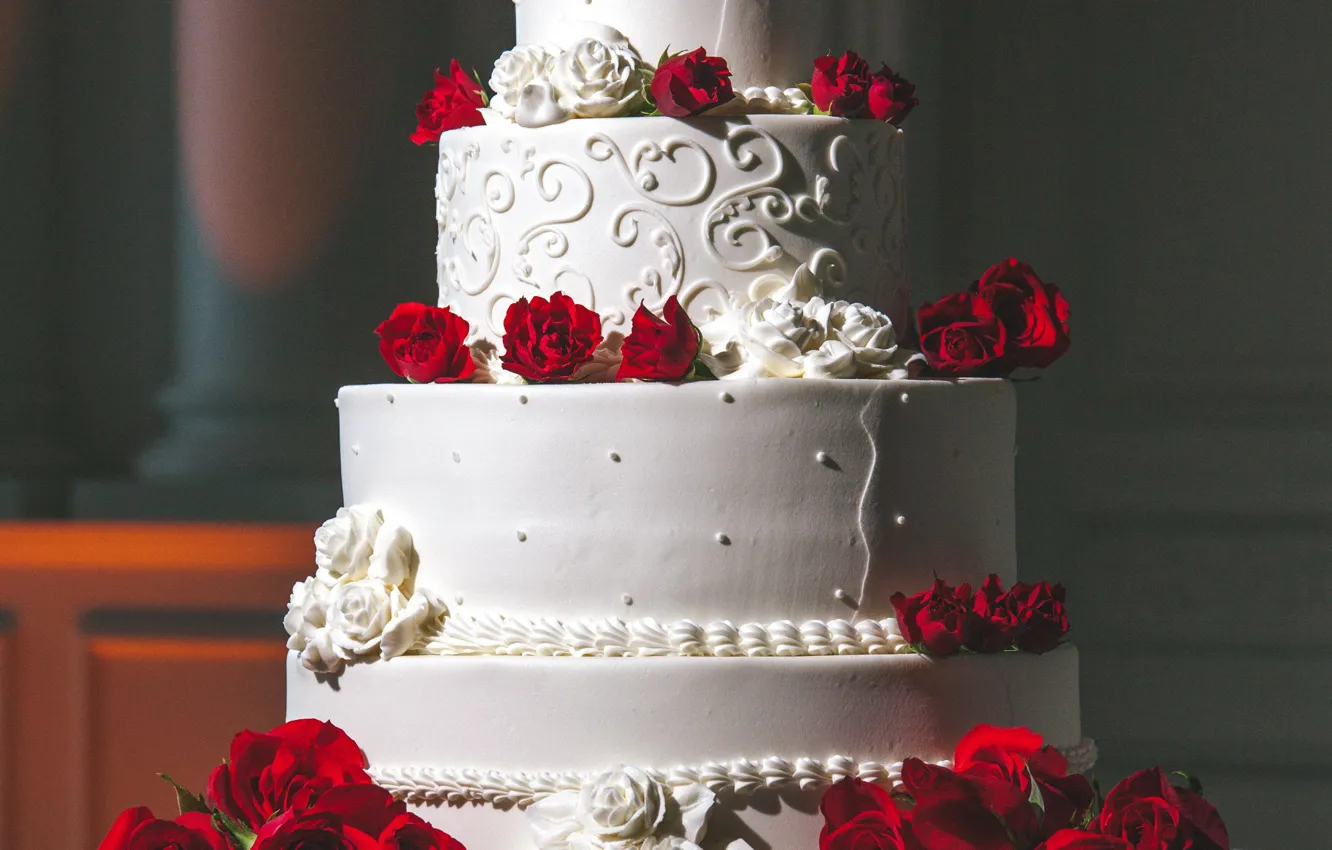 Photo wallpaper roses, cake, decoration, dessert, wedding