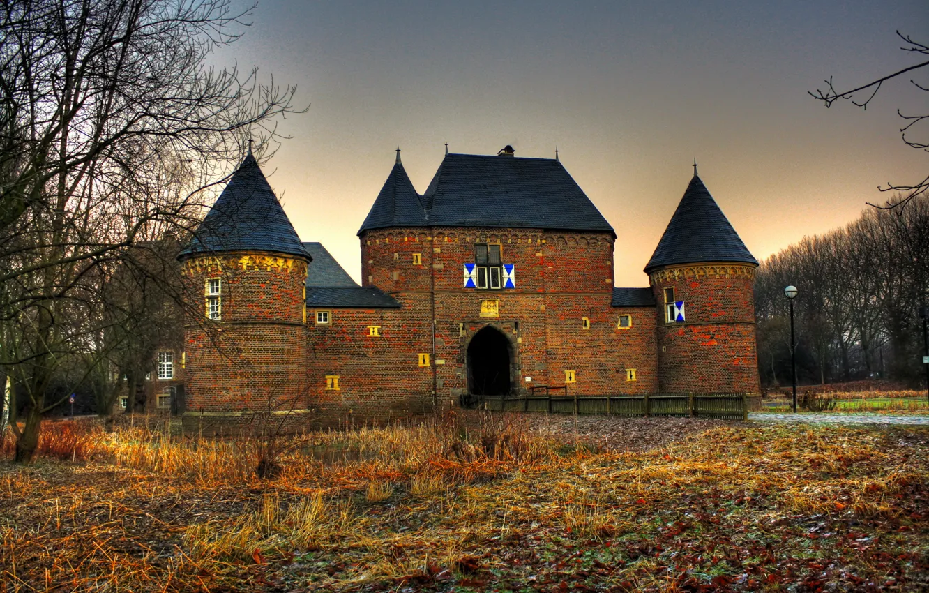 Photo wallpaper autumn, the city, photo, castle, HDR, Germany, brick, Castle Vondern