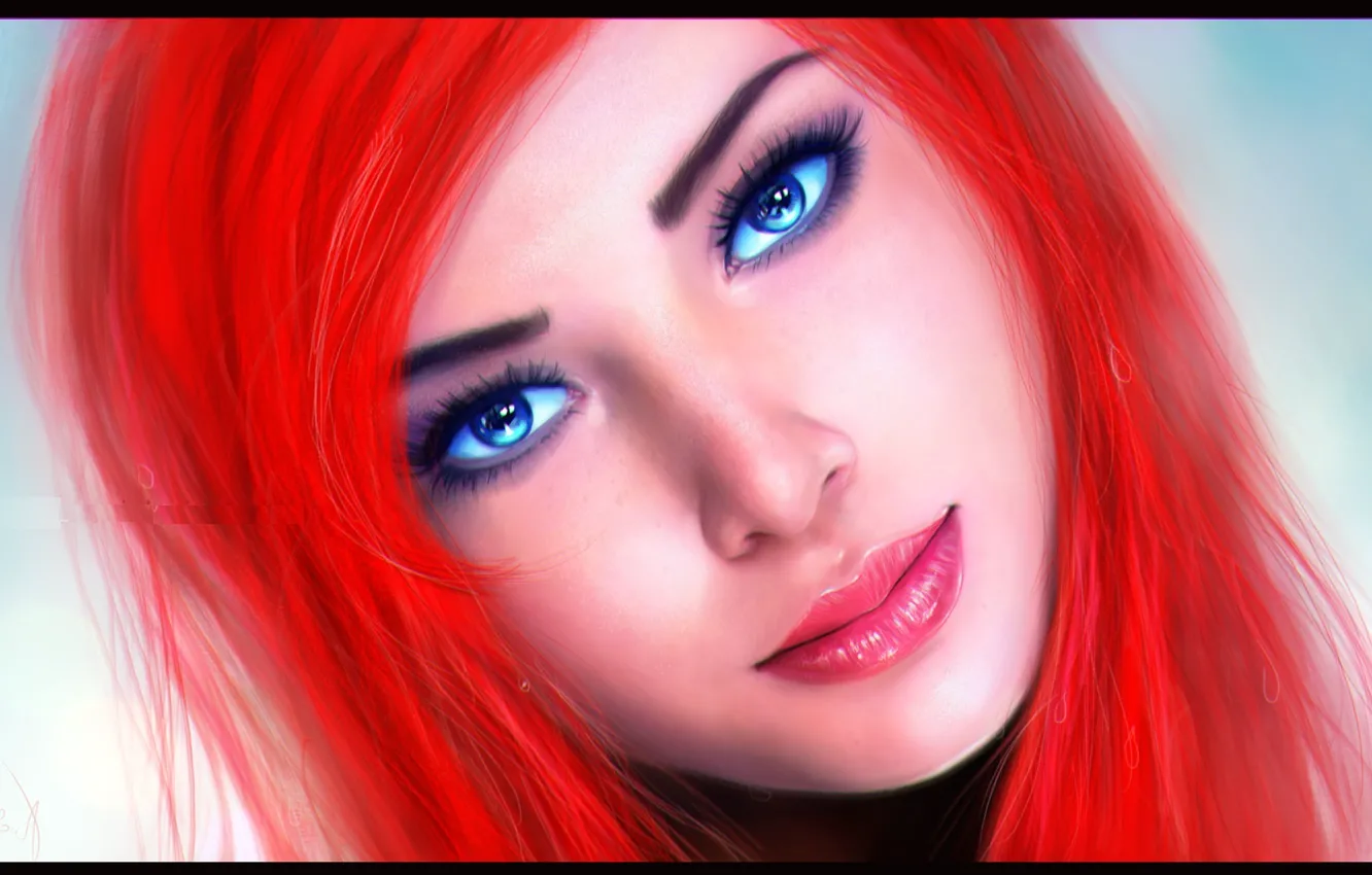 Photo wallpaper look, face, background, blue eyes, Ariel, the little mermaid, red hair